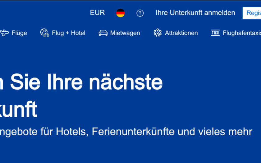 Booking.com Ausschnitt der Startseite