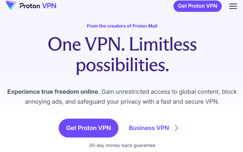 Screenshot Original-Proton-VPN-Website