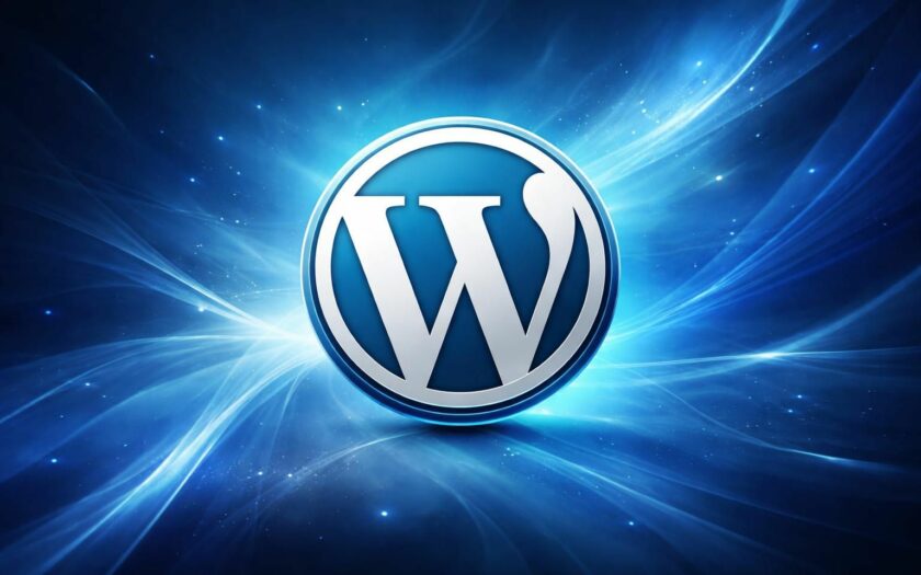 WordPresLogo vor blauem Hintergrund