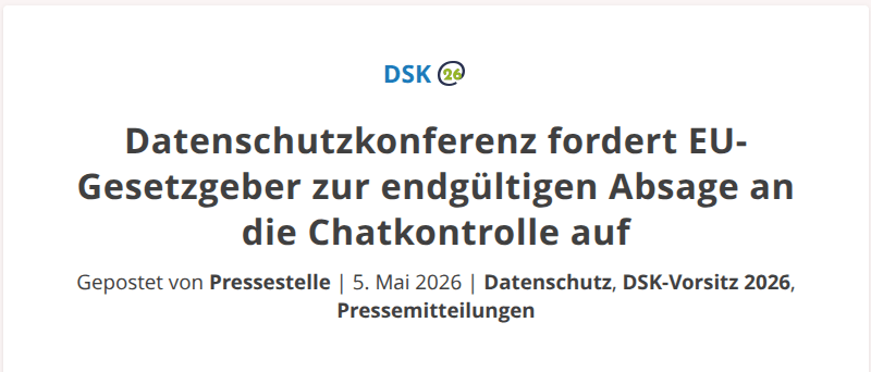 Screenshot DSK gegen anlasslose Chatkontrolle